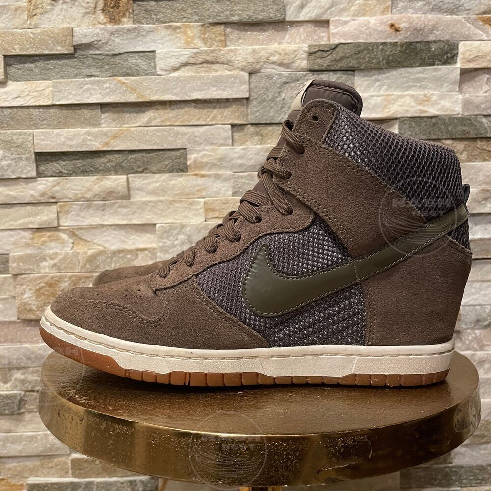 Nike Dunk Sky Hi Wedge 10 | Olive Brown Suede Mesh Sneaker 579763-300 - Picture 6 of 9